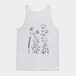 Simple Black and White Flowers and Leaves Design Tank Top